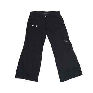 Vintage 90s/Y2K Chocolate Black Silk Satin Low Rise Wide Leg Cargo Pants 4